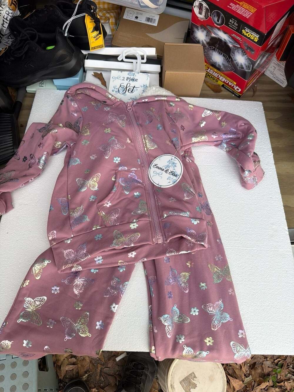 Emma & Elsa Girls 2-Piece Butterfly Fleece Zip-Up Hoodie and Jogger Set